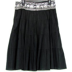 Lapis Black Midi Skirt with Embroidered Waistband
